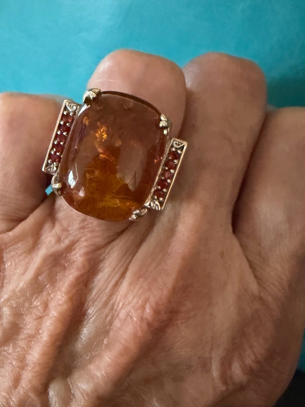 Amber and garnet Ring
